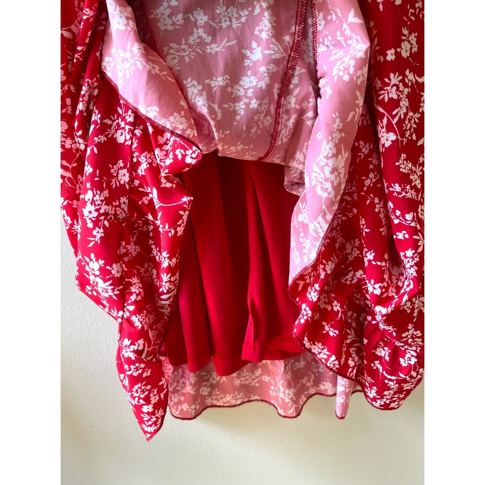 Grace Karin Sz S Oversized Midi Red Floral Tank Dress Stretch Pleated Lined - Picture 4 of 7
